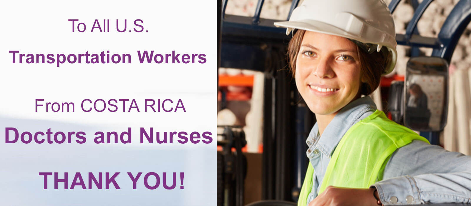 Close-up picture of a female transportation worker with short brown hair, taking advantage of a 30% discount on plastic surgery offered by Frontline Plastic Surgery in San Jose, Costa Rica.  The transportation worker is wearing a yellow jacket and white hard hat and is looking directly into the camera with a big smile.