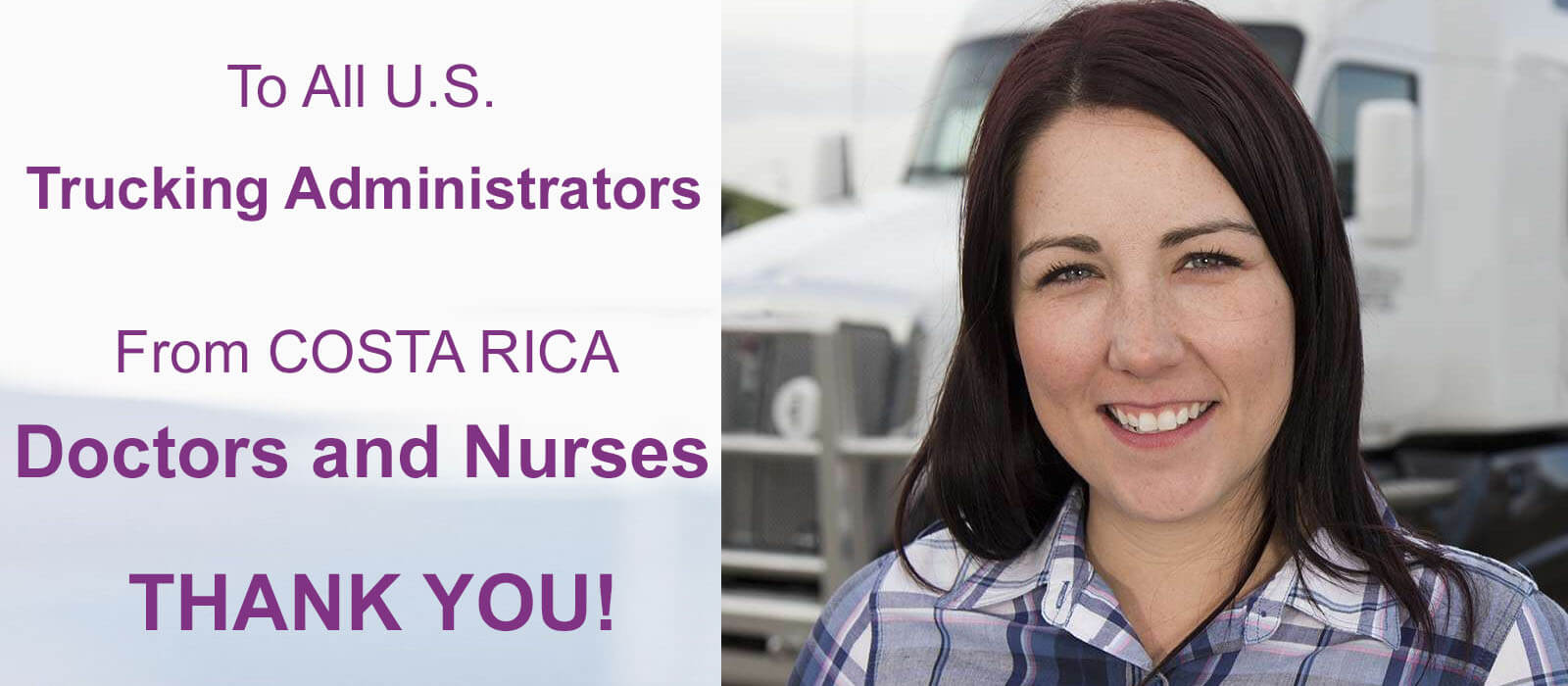 Close-up picture of a female trucking administrator with long dark hair, taking advantage of a 30% discount on plastic surgery offered by Frontline Plastic Surgery in San Jose, Costa Rica.  The trucking administrator is wearing a blue checkered shirt and is looking directly into the camera with a big smile.